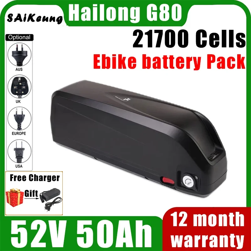 

Elektrische Ebike Batterij 52V 20ah 30ah 35ah 40ah 50ah 60ah Hailong Batterij 2000W High Power Fiets 21700 Lithium Batterij Pack