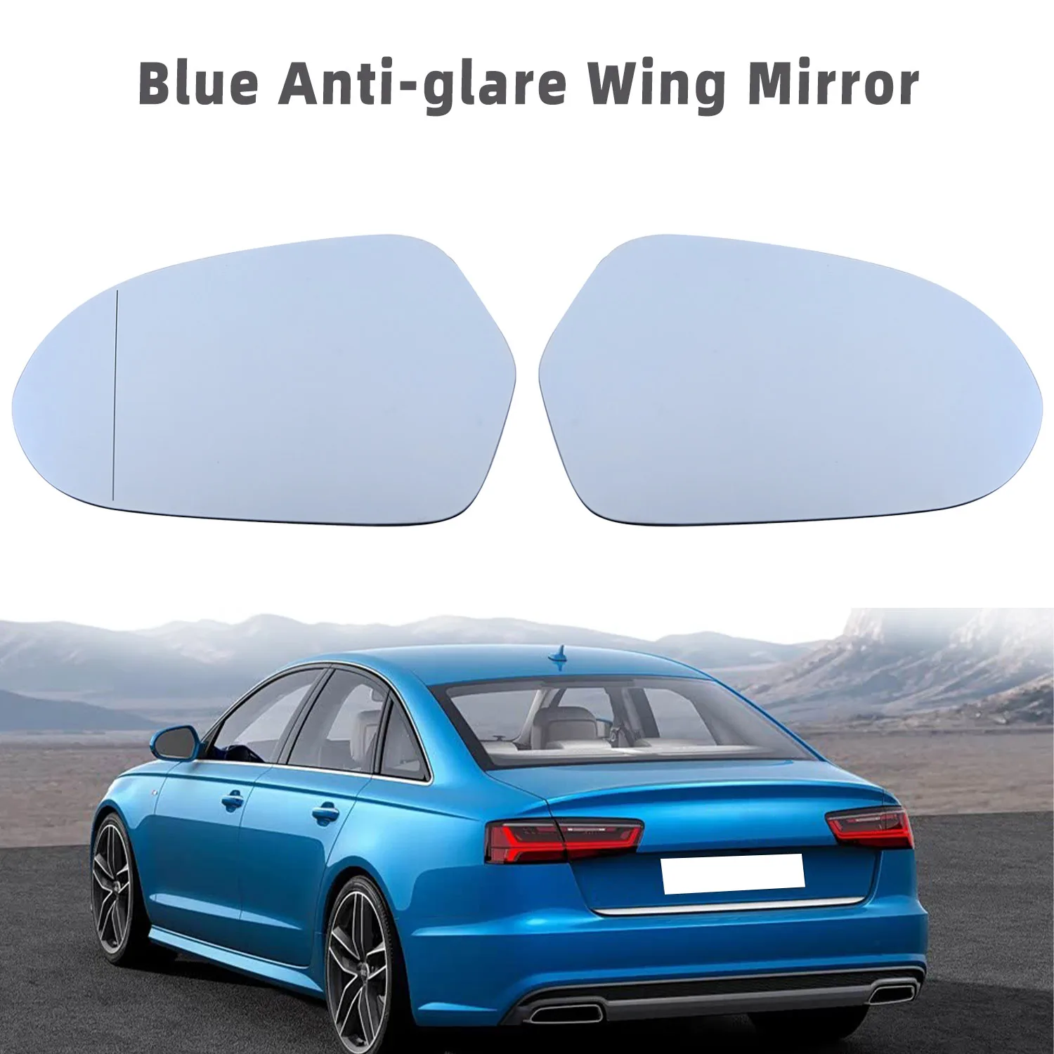 

Blue Rearview Mirror Door Side Glass Anti-glare Wing Mirror with Heating for Audi A6 Quattro S6 Allroad Avant 2012-2018