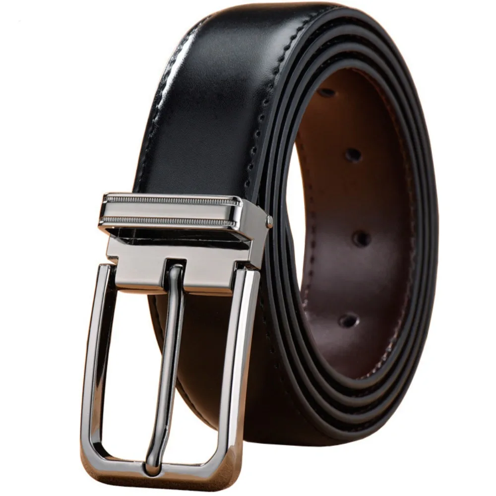 

Classic Double Sided Men Leather Belt Retro Brown Black Designer Belt Luxury Fashion Male Belt Pants