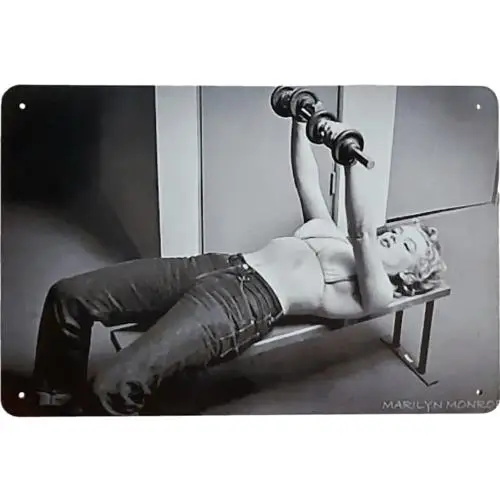 1 pcs,Marilyn Monroe Pinup Metal Sign  Marilyn Pumping Iron Image B&W