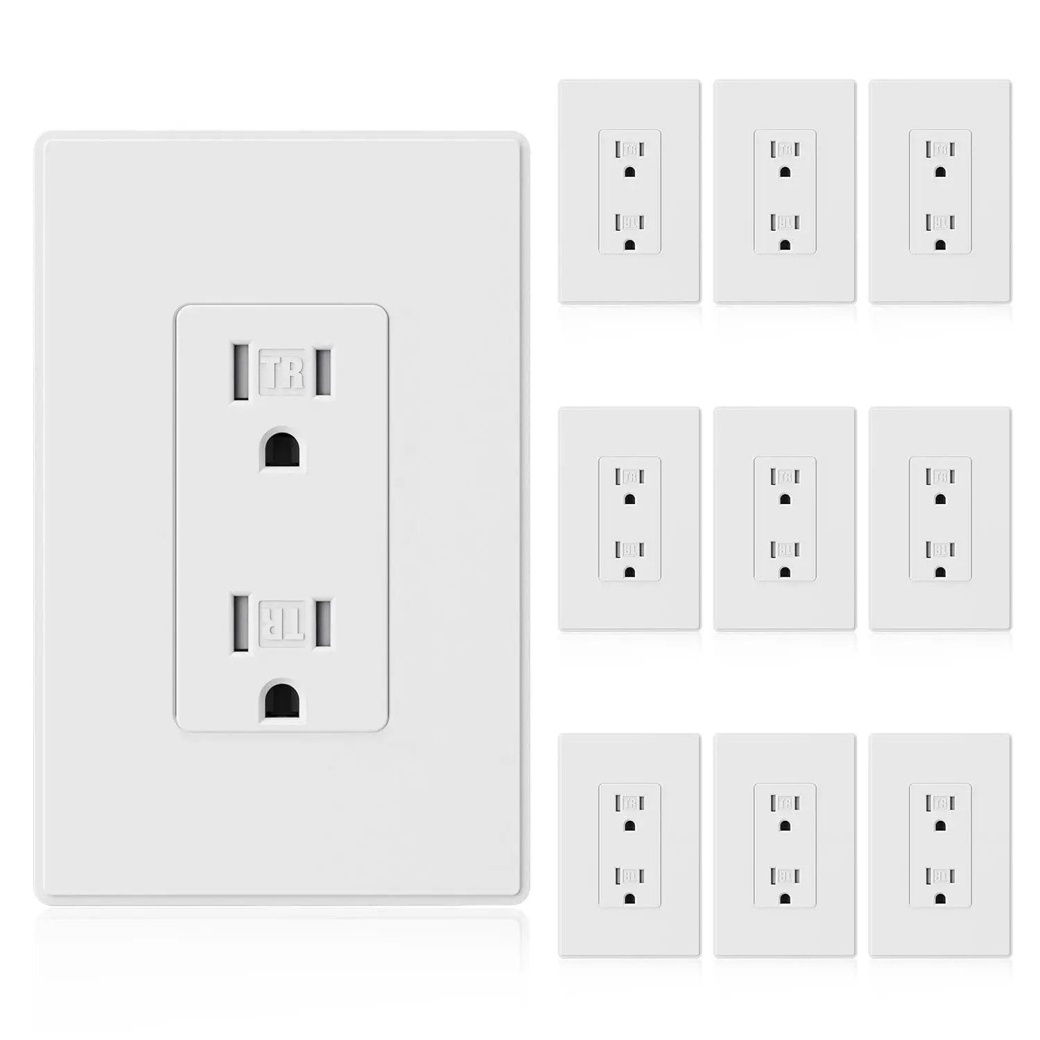 

Matte White Decorator Wall Outlets, Tamper Resistant 15 Amp Self-Grounding Receptacle, Mid Size Wall Plate Included, UL Listed