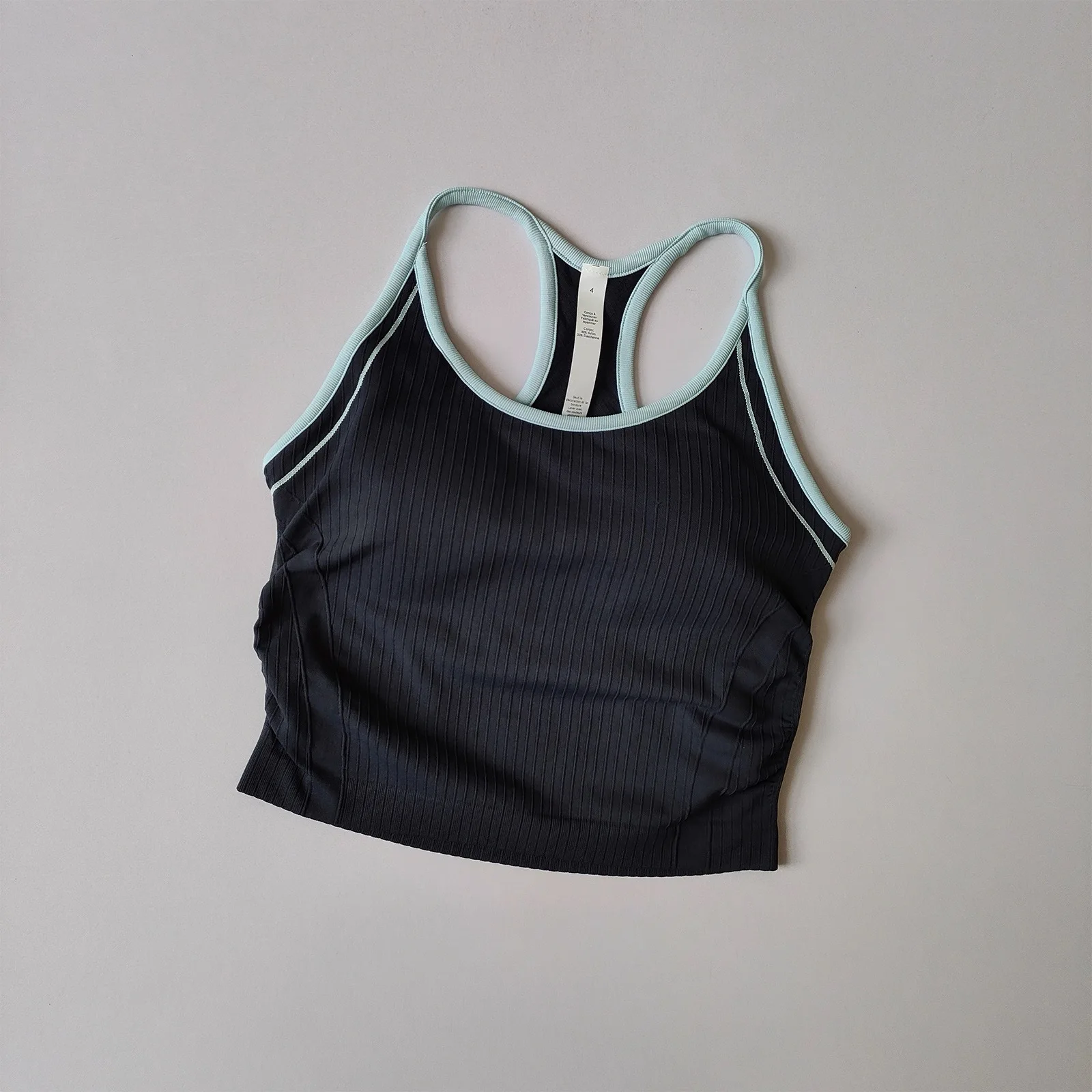 Damen Color-Block-Träger-Sporttop, Taillenformendes Yoga-Pilates-Fitness-BH mit eingebauten Polstern – Detail 20