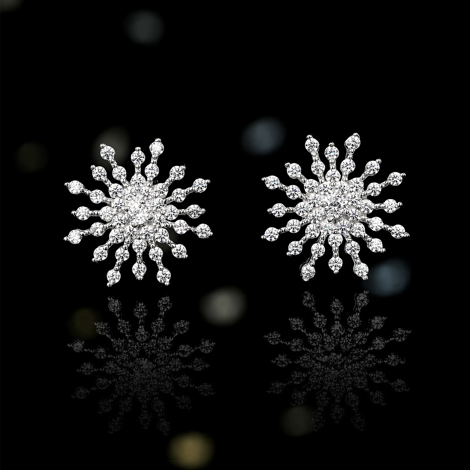 

100% 925 Sterling Silver Snowflake Lab Sapphire Gemstone Ear Studs Earrings Romantic Fine Jewelry For Women Wholesale