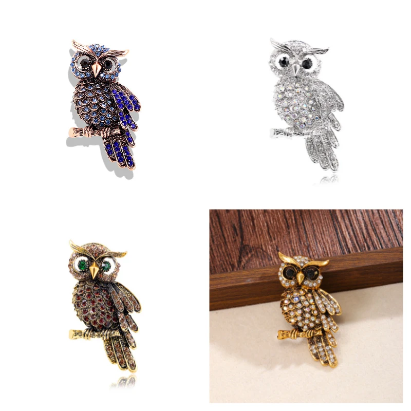 Retro Owl Brooch High End Luxury Diamond Studded Badge Women's Clothing Decoration Jewelry Accessories Ornament Collect Souvenir