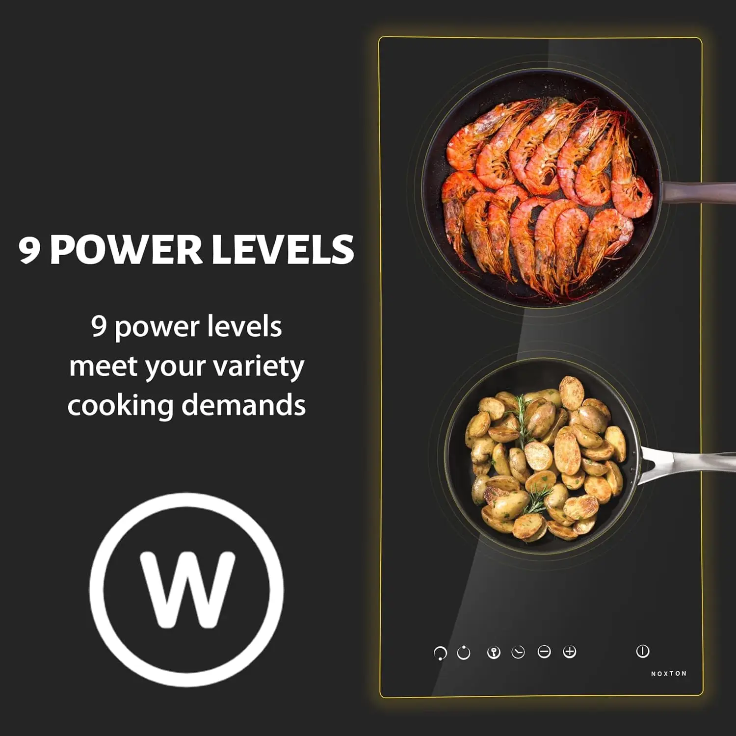 NOXTON Ceramic Hob, Built-in 2 Zone Electric Hobs 29 x 52cm Noise-free Auto Shut-off Safe Lock Heat Indicator Black Glass Panel