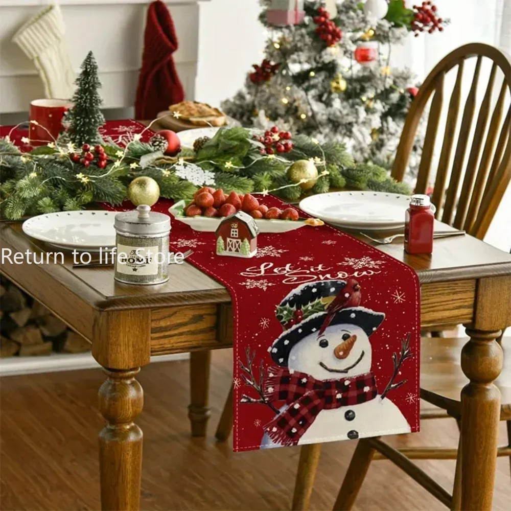 Linen Christmas Table Runner Snowman Xmas Tree Home Dining Table Cover Tablecloth 2023 Navidad Noel Christmas Decorations 2024