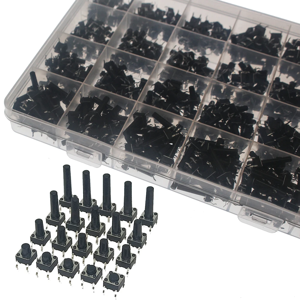 24 Models 480pcs/Box 6*6 Tact Switch Tactile Push Button Kit Height:4.3MM~20MM DIP 4P Micro 6x6 Key Switch