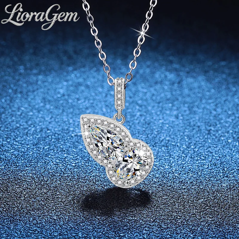 LioraGem Platinum PT950 Lucky Gourd Moissanite Necklace, Teardrop Pendant 2-Carat D-Color Moissanite Necklace Birthday Gifts