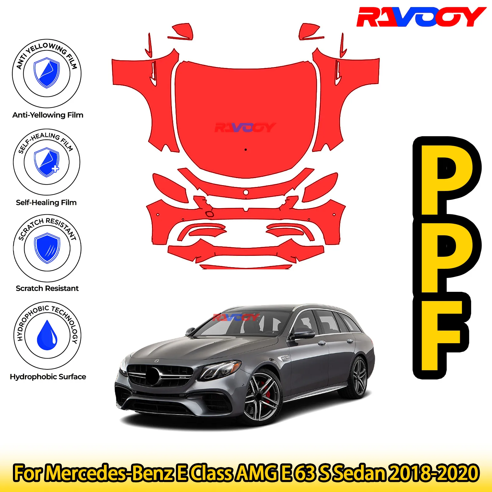 

For Mercedes-Benz E Class AMG E 63 S Sedan 2018-2020 Glossy Matte Black Precut front PPF Kit Paint Protection Film