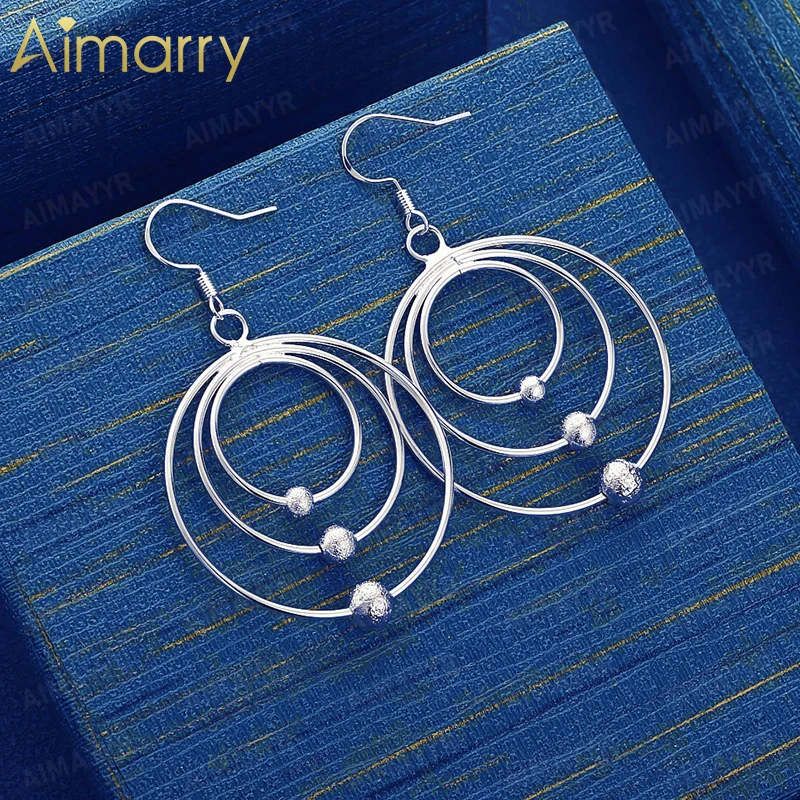 925 Sterling Silver Multi-layer Three Ring Frosted Bead Earrings for Women's Banquets and Weddings High-quality Fashion Jewelry