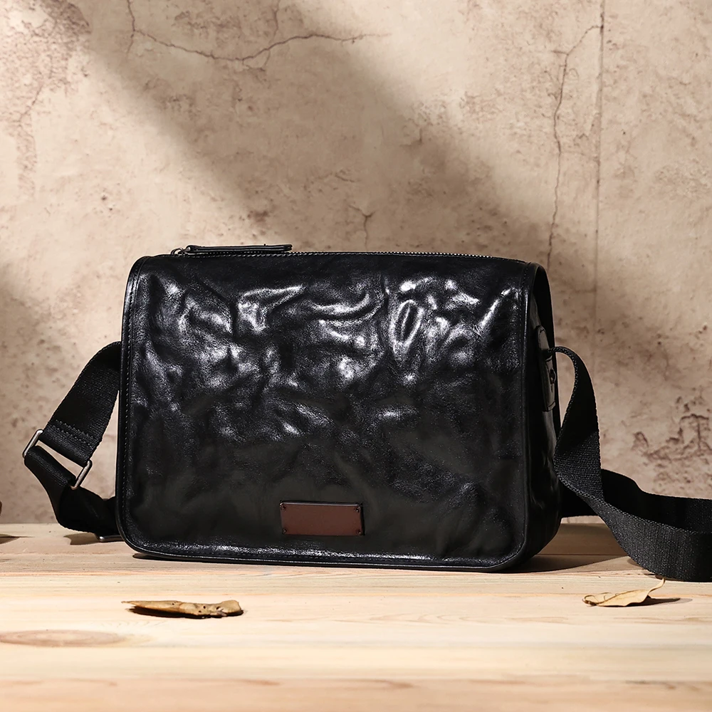 New vegetable tanned leather men's small shoulder bag sports function crossbody bag genuine leather vintage  style bag for men