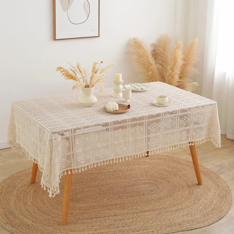 Nordic retro openwork lace tablecloth cover rectangular white pastoral table cloth round table cloth