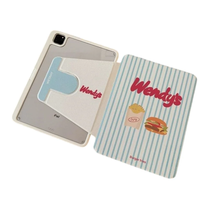 Wendy's Burger Fries 360Rotating Pen Slot Tablet Case For iPad 2026 Air 8 7 6 4 3 2 1 Pro 2024 11in 12th 11 10 9 8 7 6 5th Cover