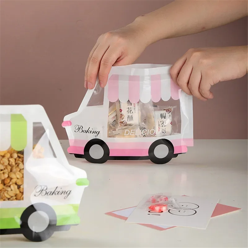 50Pcs Cartoon Car Cookie Stand-Up Bag Baking Dessert Nougat Snowflake Crisp Cranberry Biscuit Candy Packaging