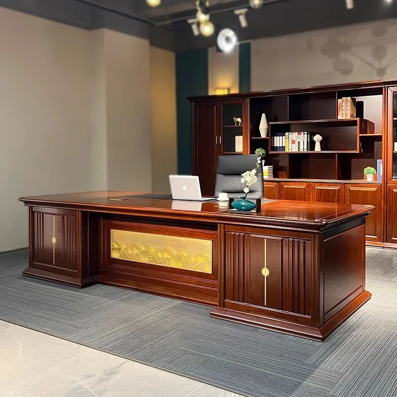 CEO desk Chinese-Style Walnut Veneer Executive , President'S Desk, Grand Substantial, Suitable For Chairpersons And General Mana