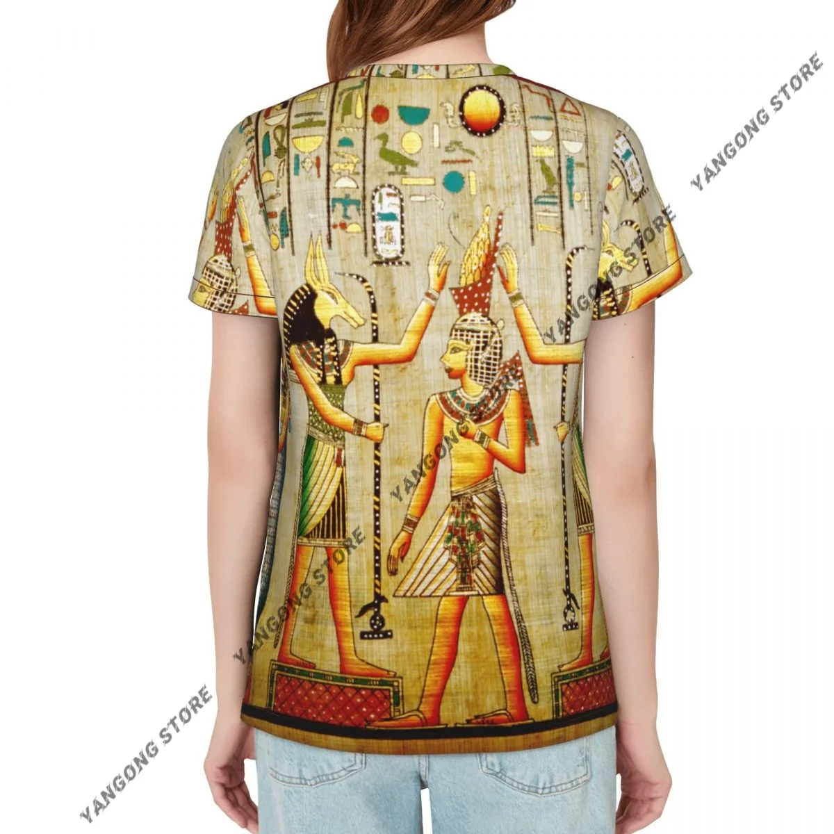 عارضة الصيف امرأة نحيل تي شيرت مجسم ضيق قصير الأكمام س الرقبة المحملة الأساسية مصر القديمة نمط تي شيرت #2