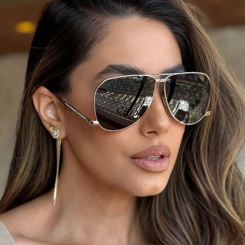 

New Women's Sunglasses Fashion Metal Frame Sunglasses Outdoor Goggles Brand Designer Men's Pilot Large Frame Sunglasses UV400