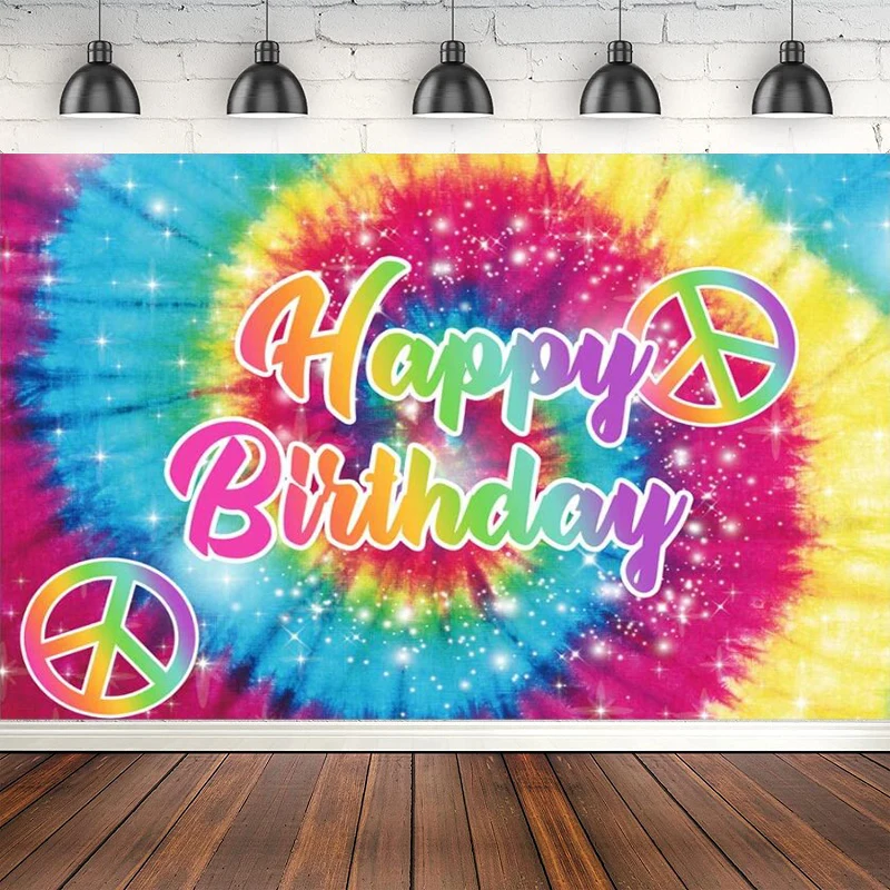 Photography Backdrop Tie Dye Birthday Party Decoration 60's Hippie Background Groovy Sign Rainbow Cake Table Banner Supplies