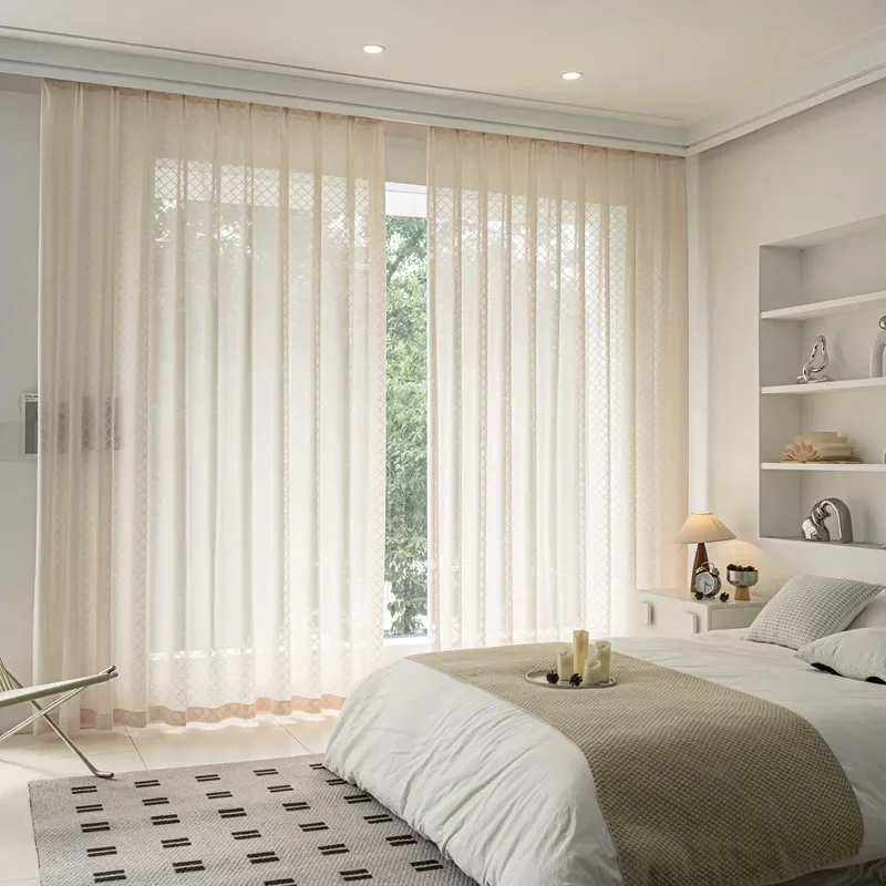 Premium Custom French Cream Embroidered Curtains for Living Room Bedroom and Sliding Door with Semi Sheer Light Filtering Drapes