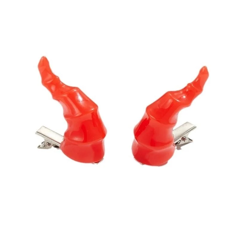 Black/Red/White Goth Devil Horn Hair Clip Halloween Party Headwear for Woman Girls Taking Photo Braids Role Play Hairpin