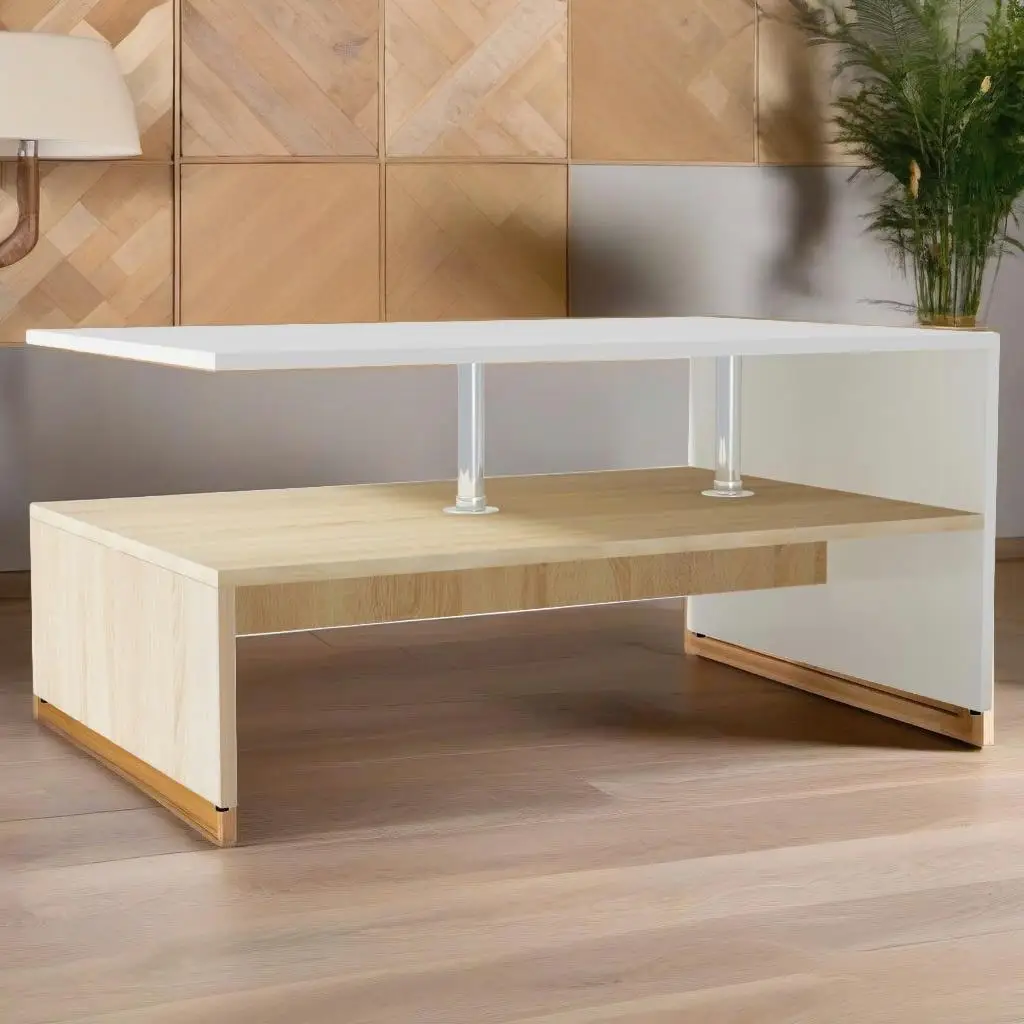 Modern Oak & for White Engineered Wood Coffee Table 35.4x23.2x16.5 - Stylish Living Room Furniture