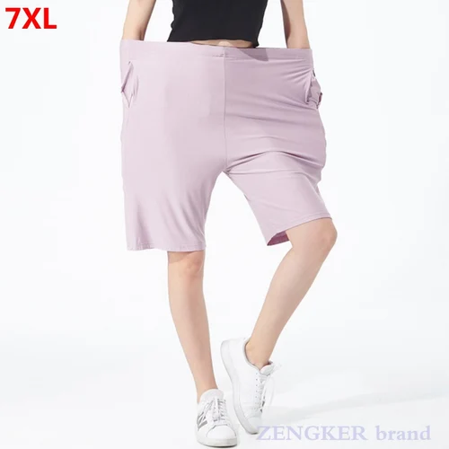 Pantalones cortos de casa de verano para mujer, pantalones cortos de algodón de talla extra grande 7XL 6XL 5XL, pantalones cortos finos de piernas anchas, pantalones cortos informales elásticos para el hogar de talla grande