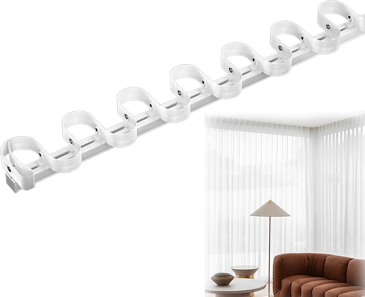 Rieles de cortina ondulados de aluminio de 160 cm, montaje en techo, juego de cinta a presión, guías de cortina plegables ondul