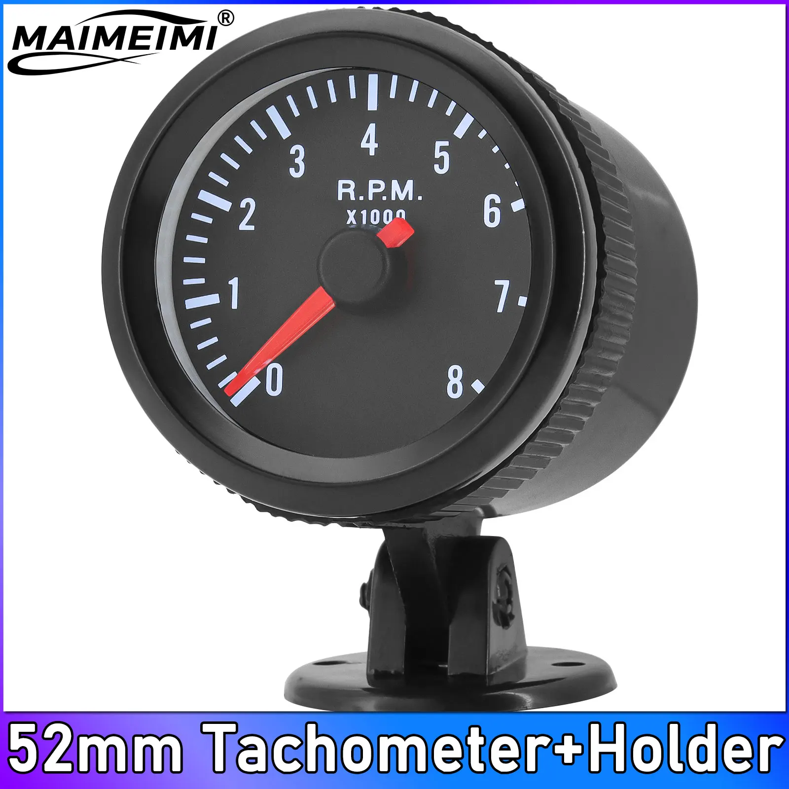 

8K Tachometer 12V Car Tacho Meter 52mm with White LED Gauge 8000 RPM for 1-8 Cylinders Gasoline Engine + Gauge Holder