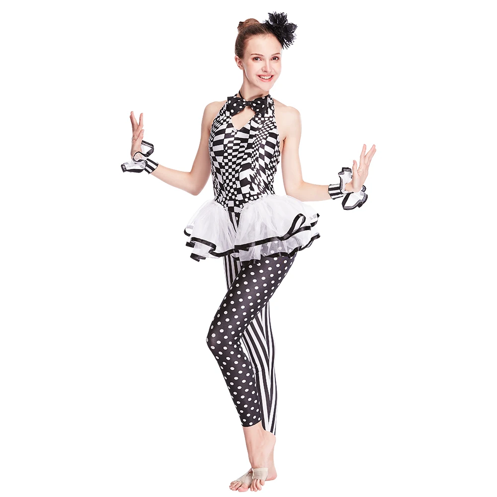 MiDee Charactor Dance Costume Performance Dancewear Black-and-white Print Dance Bodysuit Unitard Hip Hop Outfits