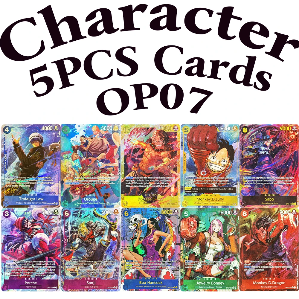 5PCS One piece Haracter Game Foil Texture Card OP07 500 Years in the Future Urouge Jewelry Bonney Boa Hancock Portgas.D.Ace OPCG