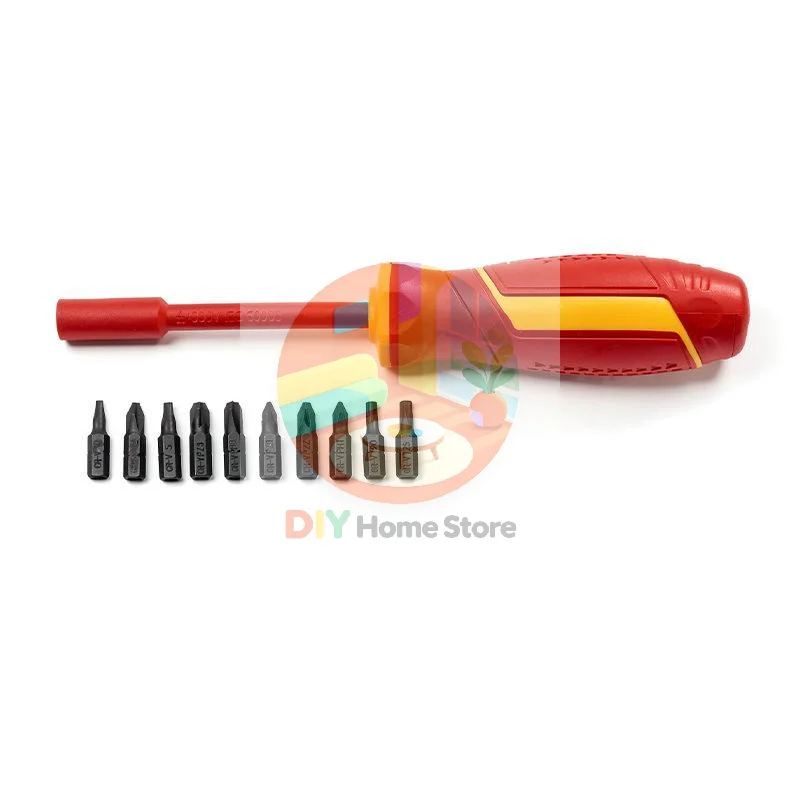 Insulated Screwdriver Set Magnetic Interchangeable Slotted Bits Compact Electrician Tool for Travel Emergency Repair Use