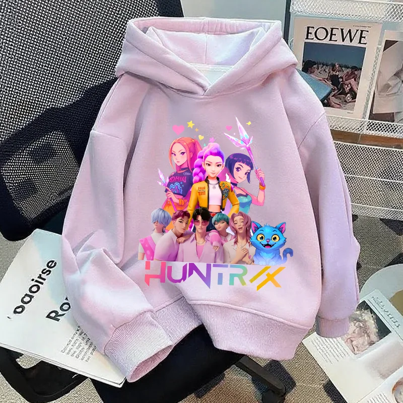 

Movie KPop Охотники на демонов однотонные толстовки с капюшоном для девочек, свободные топы с длинными рукавами, детский повседневный спортивный пуловер с капюшоном, подарок на день рождения