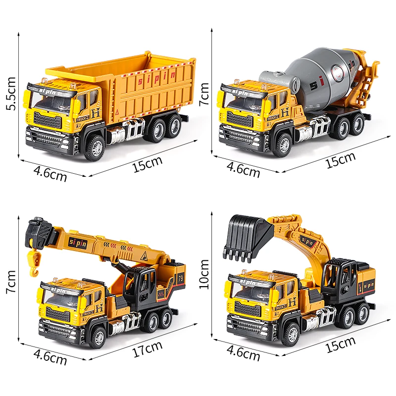 Vehículo de ingeniería fundido a presión, motor de bomberos, excavadora, mezclador, modelo de coche volquete, cabeza de aleación de simulación, juguetes para niños y niños