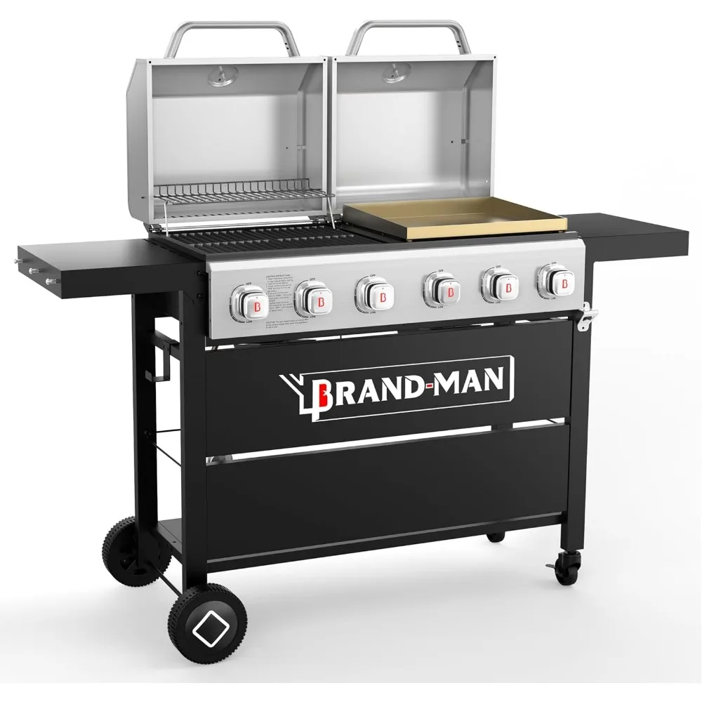 

Brand-Man Griddle Grill Combo 6-Burner, 2 in 1 Versatile Propane Gas Grill and Griddle with Double Lids, BBQ Combo for Outdoor K