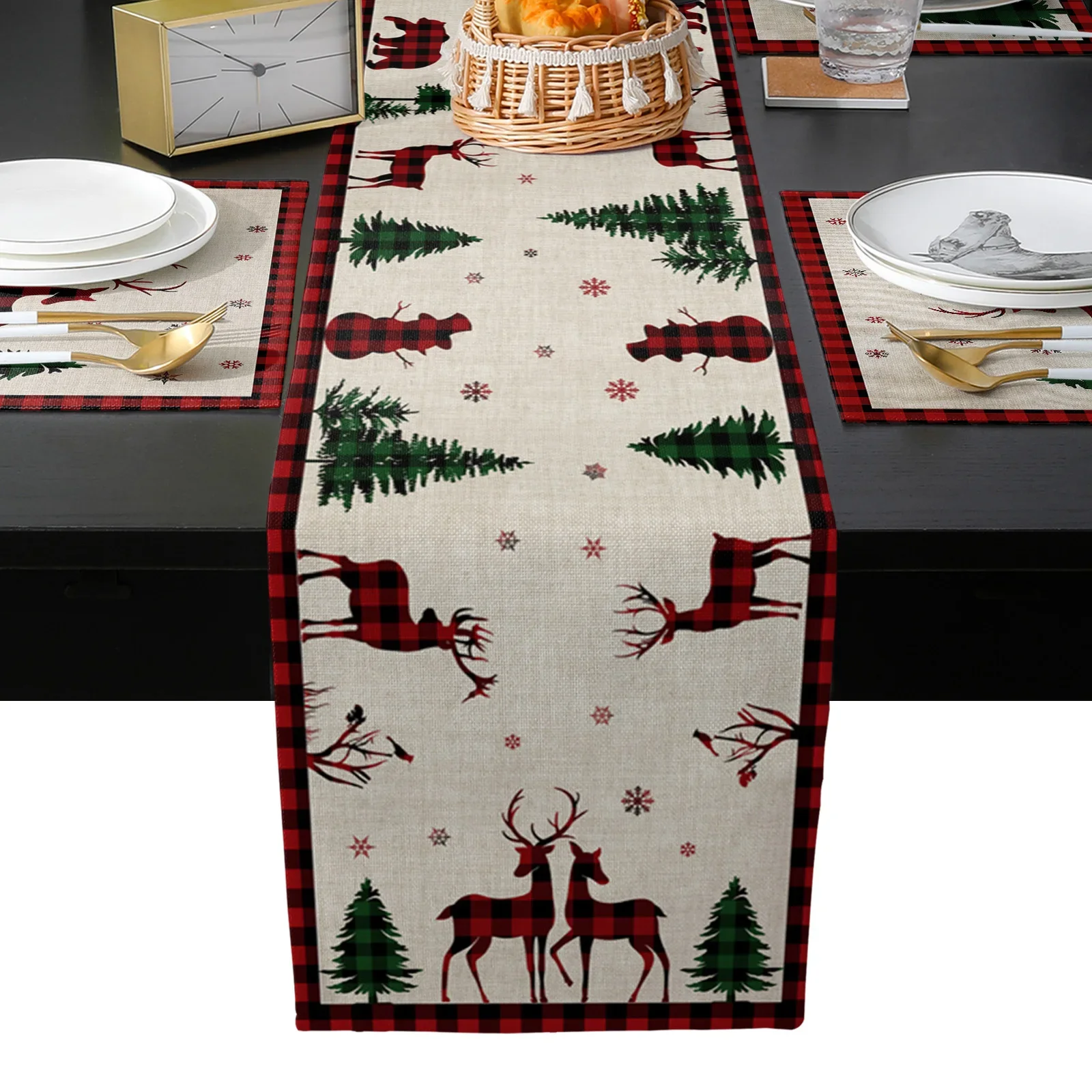 Christmas Snowflake Elk Christmas Tree Table Runner and Placemat Set Wedding Table Decor Table Runner Christmas Decor Tablecloth