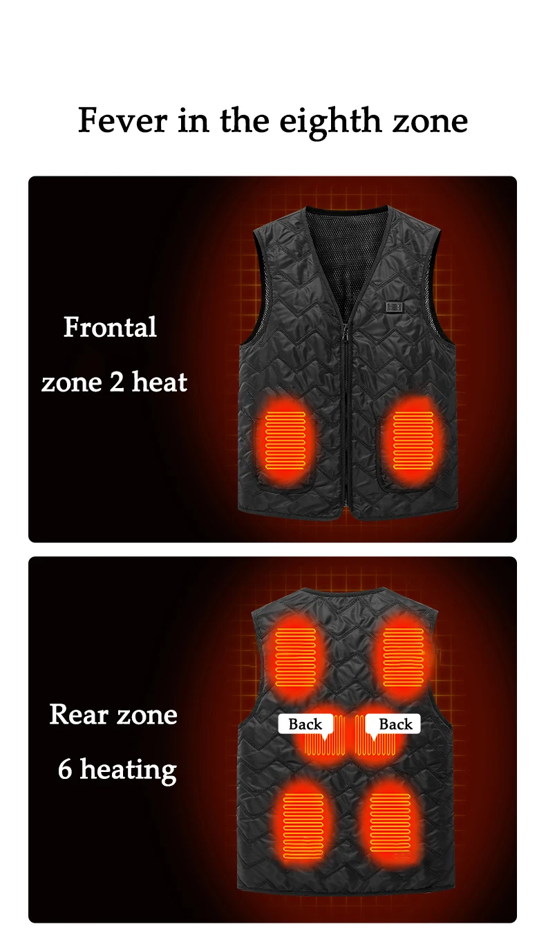 8-Zonen Beheizbare Weste für Herren und Damen, Warme Gemütliche Heizweste für Herbst und Winter, Outdoor-Sport Ärmellose Weste – Detail 5
