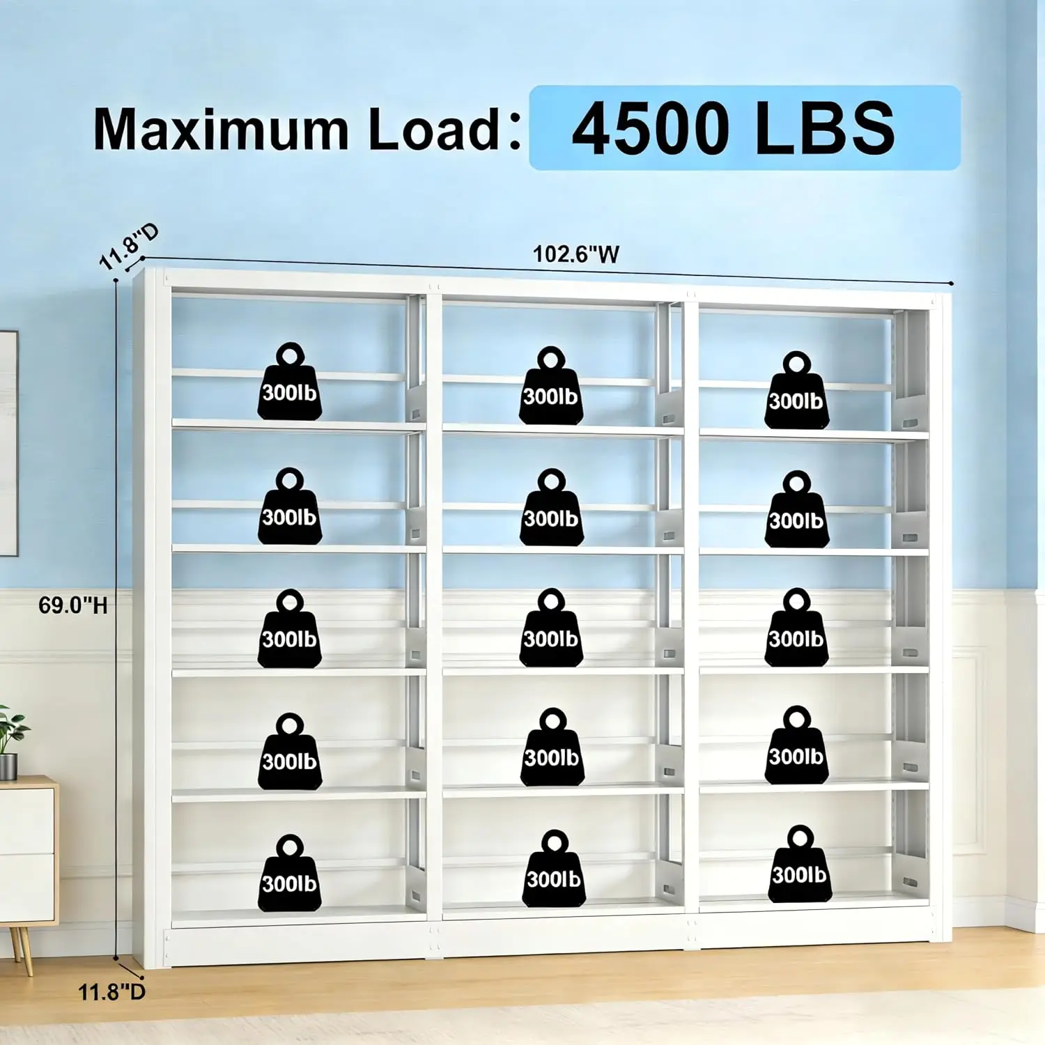 Heavy Duty Metal Bookshelf 5-Tier Adjustable Shelf Large Storage Living Room Office Library 69