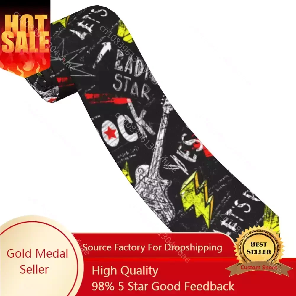 

Punk Rock Style Guitar Pattern Neckties Unisex Polyester 8 cm Neck Tie for Men Casual Narrow Shirt Accessories Wedding