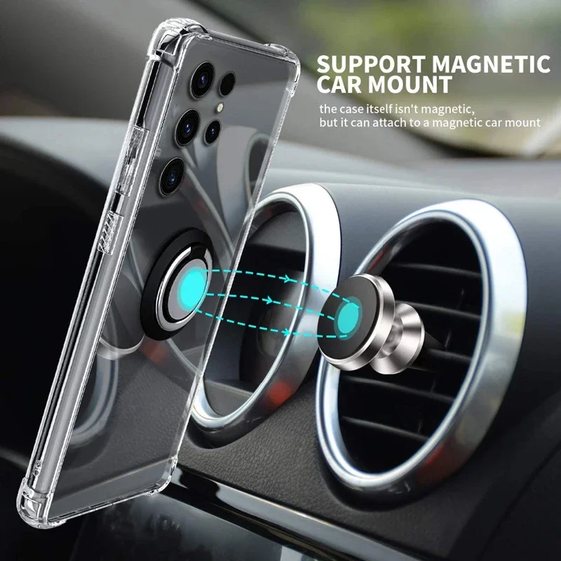 Transparent Ring Holder Cover For Samsung S26 Plus S25 Ultra Shockproof Soft Silicone Phone Case For Samsung S26 Edge S24