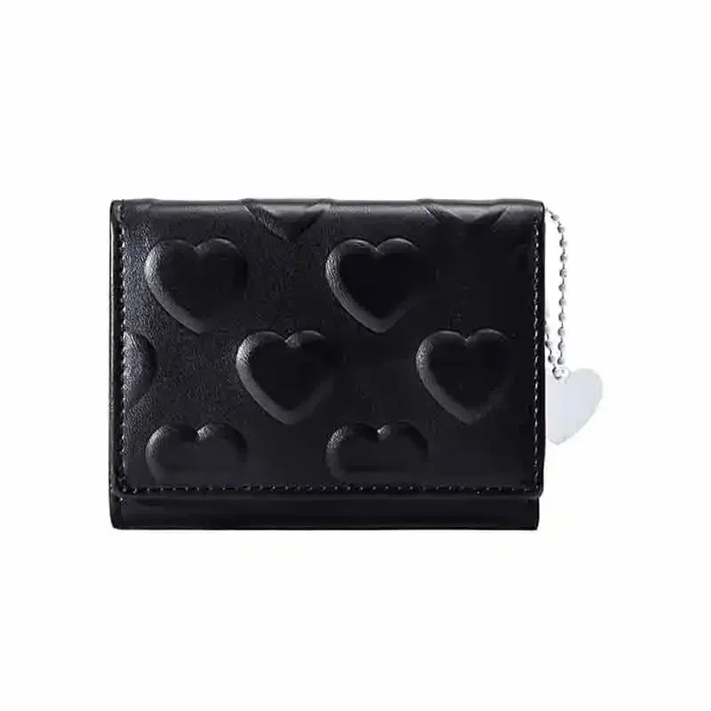 GCX-02 Cartera pequeña para mujer, cartera bonita de cuero delgada con tres pliegues, bolsillo para efectivo con corazón