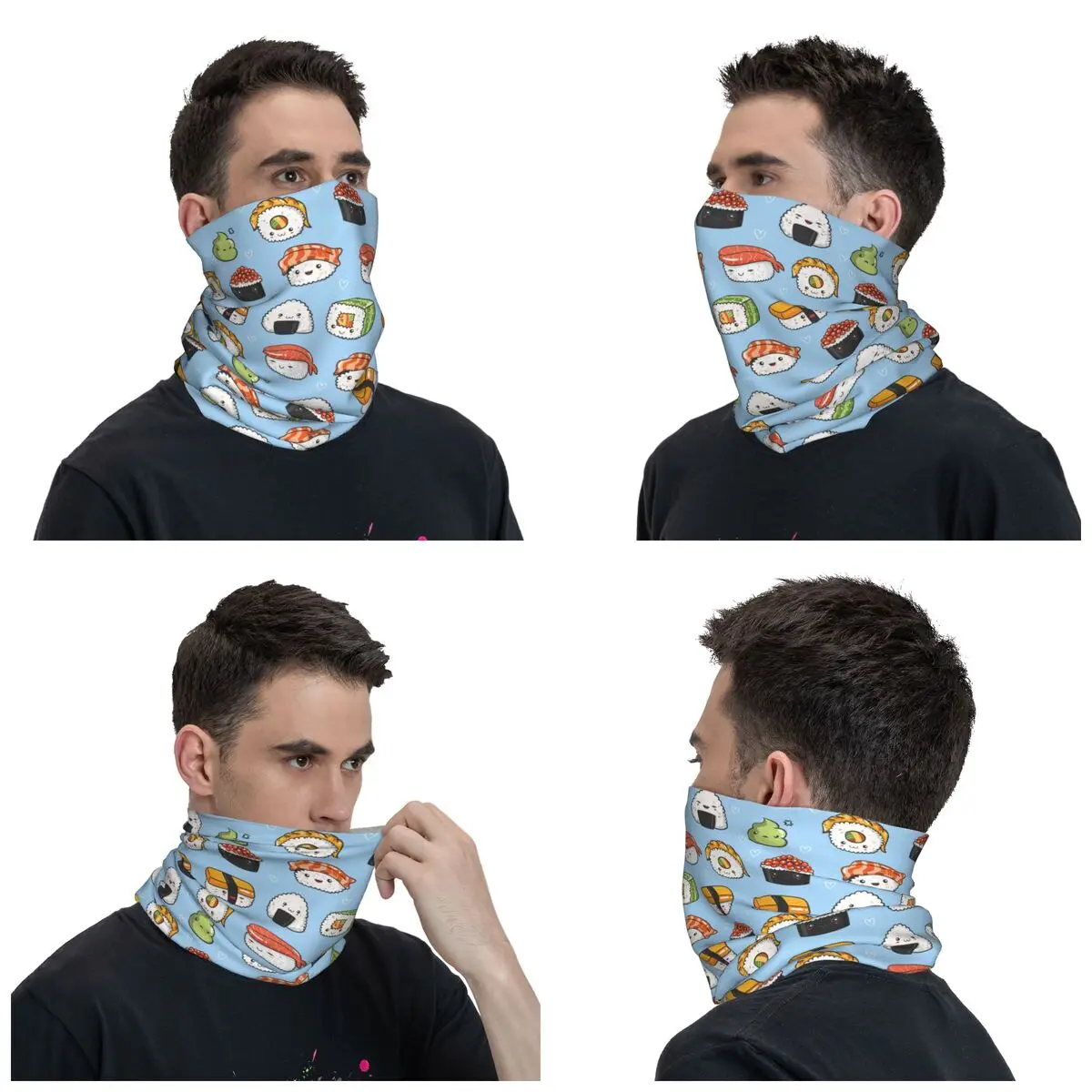 Cute Cartoon Sushi Pattern Bandana Neck Cover Printed Balaclavas Magic Scarf Multifunctional Headband Unisex Adult Washable