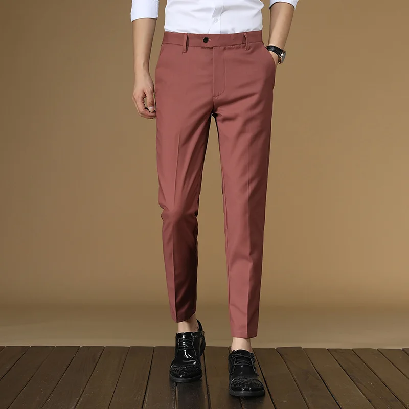 Pantalon d'été imbibé pour hommes, rouge, noir, plat, tenue de bureau formelle, intelligente, robe d'affaires officielle pour hommes, vêtements FJFOR, 2022