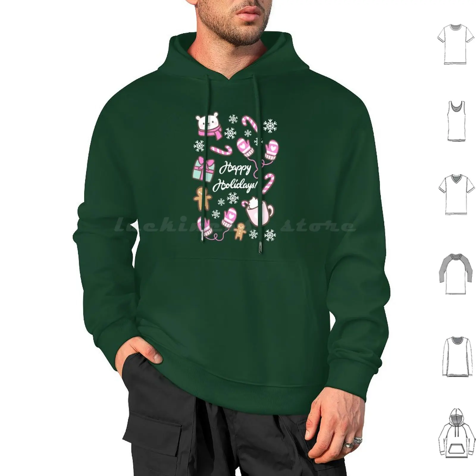 Cute Christmas Green Hoodies Long Sleeve Cute Kawaii Polar Bear Winter Arctic Christmas Xmas Children Pink