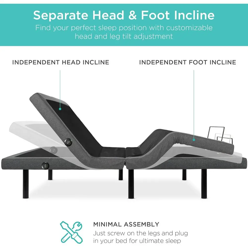 Queen Size Ergonomic Adjustable Bed with Electric Base, Wireless Remote, Nightlight, Massager, and 2 USB Ports image 5