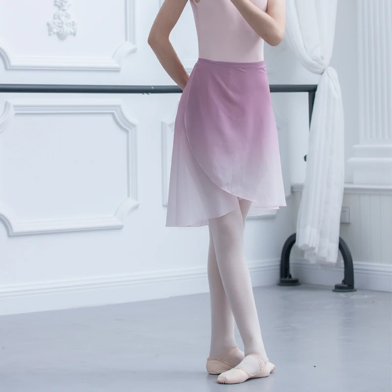 fade color long ballet wrap skrit ballerina clothes adult dance skrit summer ballet dancewear pink/purple ballet skirt for girls