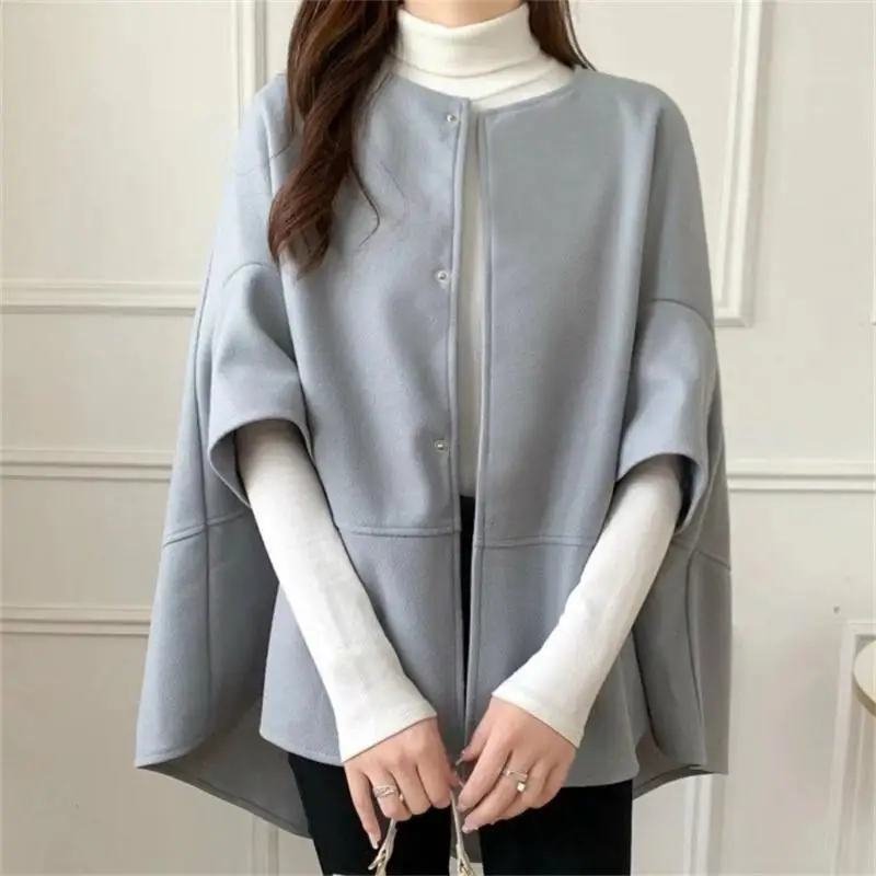 

Шерстяная накидка с рукавами «летучая мышь» 2025 года — твидовое пончо большого размера, модный осенний топ свободного покроя