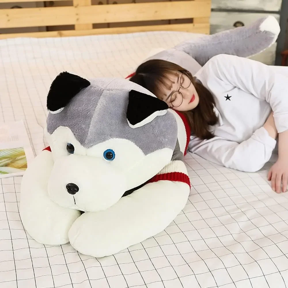 

Soft Stuffed Husky Long Pillow - Cartoon Animal Doll Sleeping Pillow Cushion for Home Decor and Kids