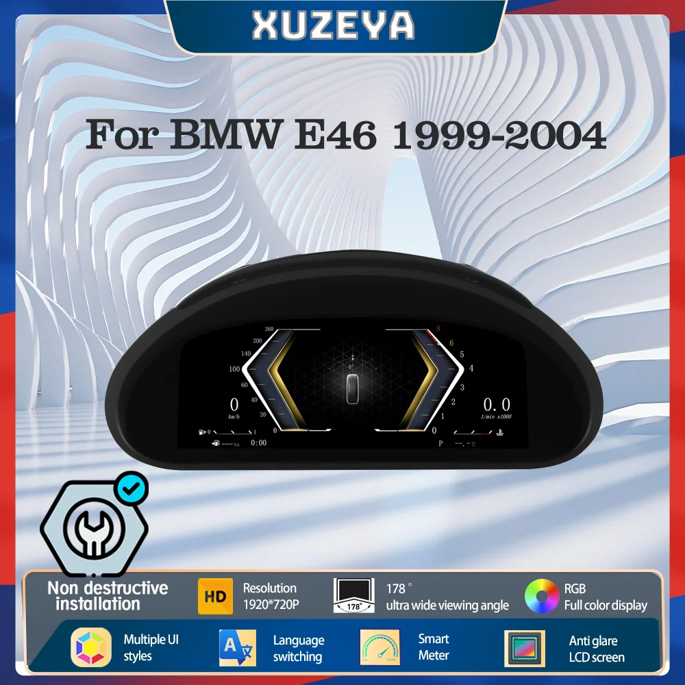 

10,25-дюймовый цифровой приборный комплект для BMW E46 1999-2004 беспроводной одометр CarPlay, кластер спидометра, приборная панель