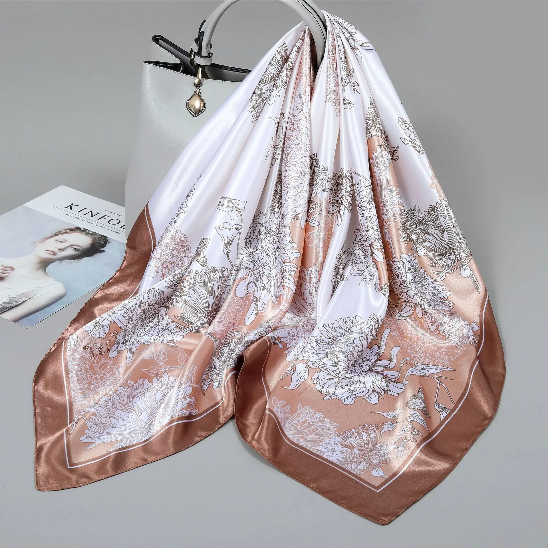 

Маленький шелковый платок для женщин, большой квадратный платок, марлевый платок для весны, осени и зимы, в сочетании с рубашкой, для женщин среднего возраста, тонкий квадратный платок 90×90 см.