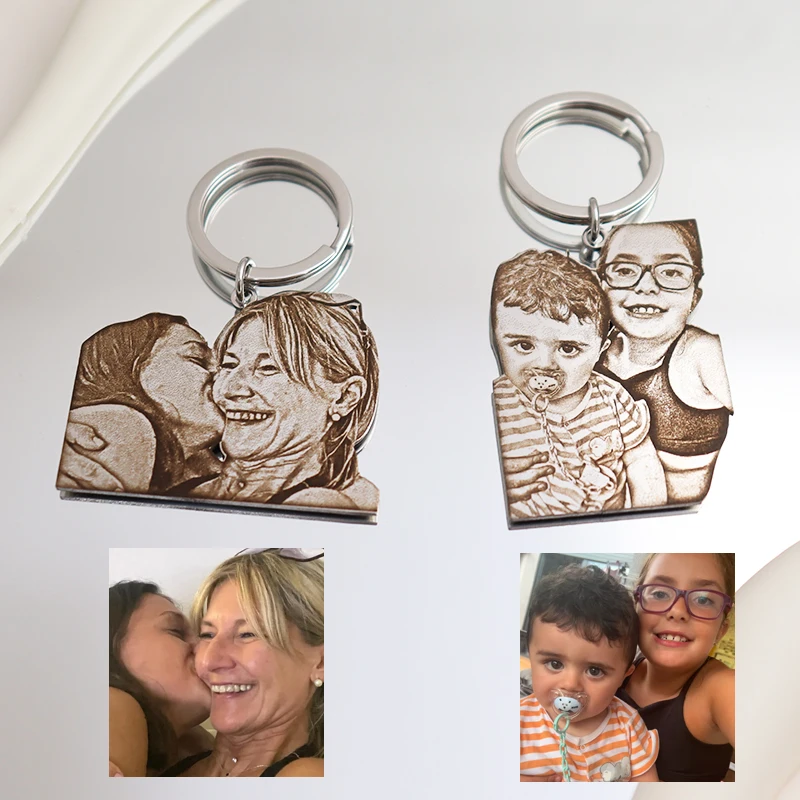 Customized Engraved Children Drawing Keychain Kids Artwork Personalized Custom Photo Keyring Key Chains Jewelry Kids Gifts